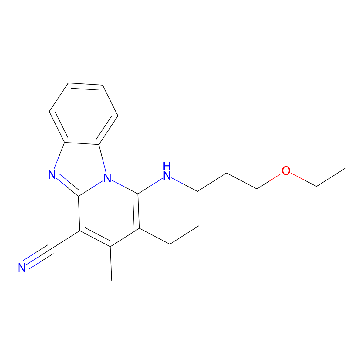 1-(3-Ethoxypropylamino)-2-ethyl-3-methylpyrido[1,2-a]benzimidazole-4-carbonitrile molecular structure, CAS 329708-71-6