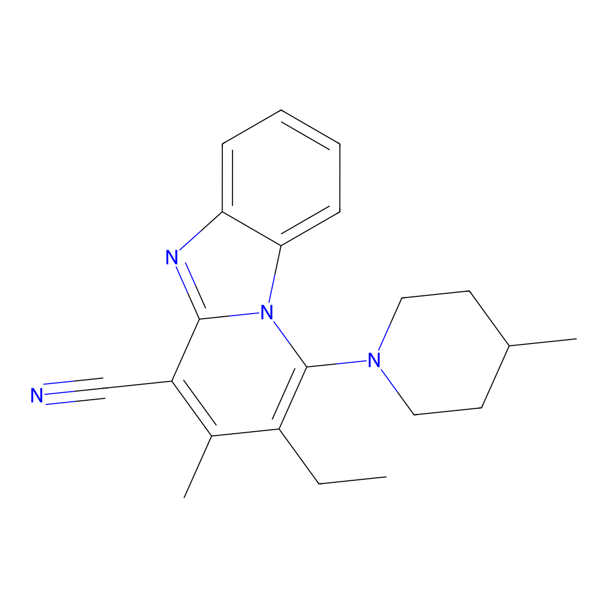 2-Ethyl-3-methyl-1-(4-methylpiperidin-1-yl)pyrido[1,2-a]benzimidazole-4-carbonitrile molecular structure, CAS 329708-73-8