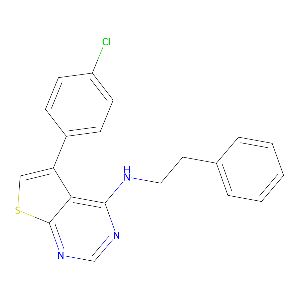 5-(4-chlorophenyl)-N-(2-phenylethyl)thieno[2,3-d]pyrimidin-4-amine molecular structure, CAS 329708-83-0