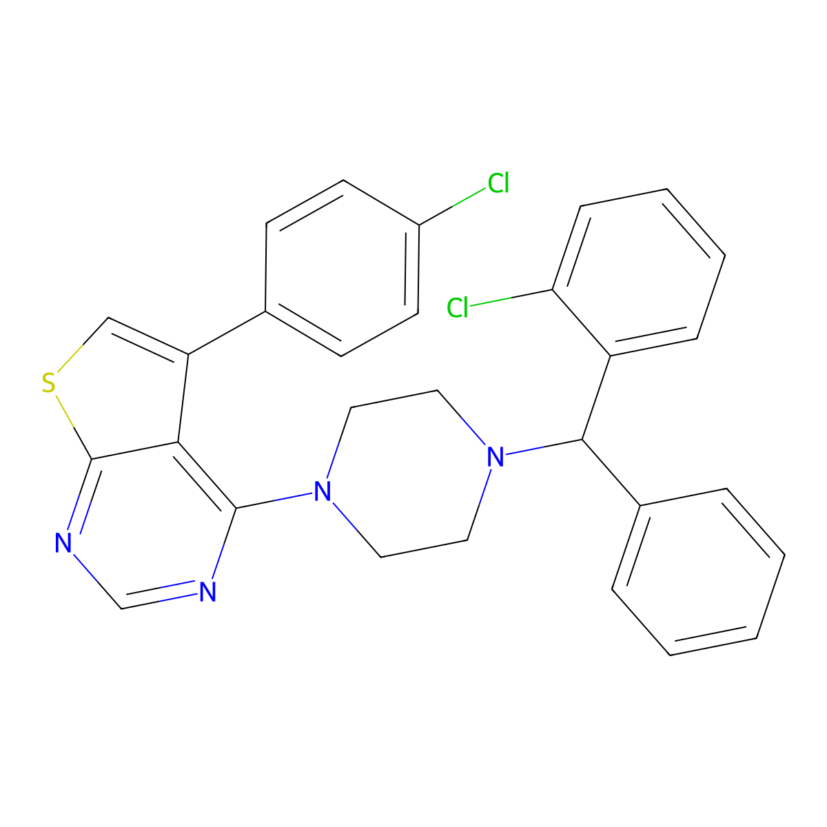 5-(4-Chlorophenyl)-4-{4-[(2-chlorophenyl)(phenyl)methyl]piperazin-1-yl}thieno[2,3-d]pyrimidine molecular structure, CAS 329708-86-3