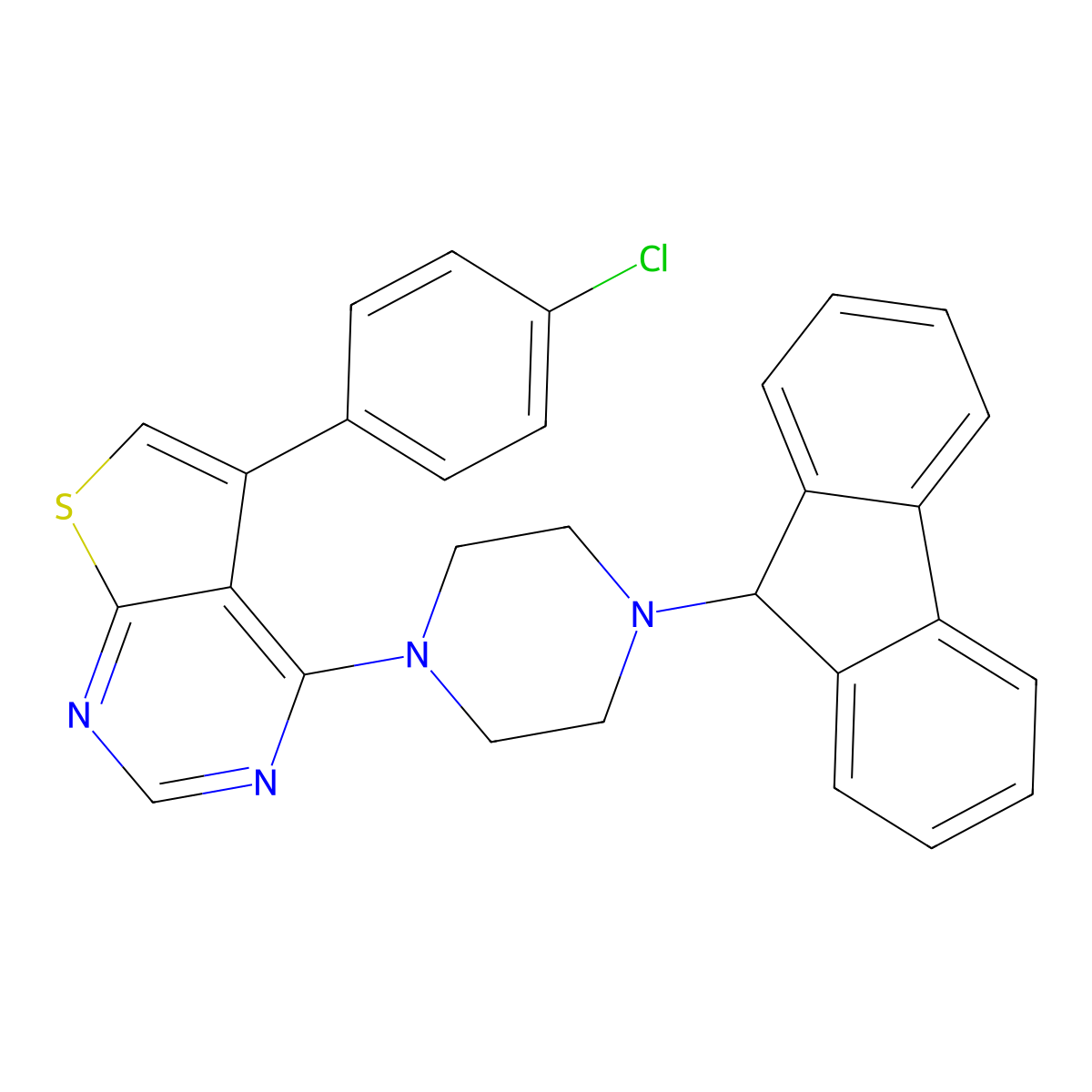5-(4-chlorophenyl)-4-[4-(9H-fluoren-9-yl)piperazin-1-yl]thieno[2,3-d]pyrimidine molecular structure, CAS 329708-88-5