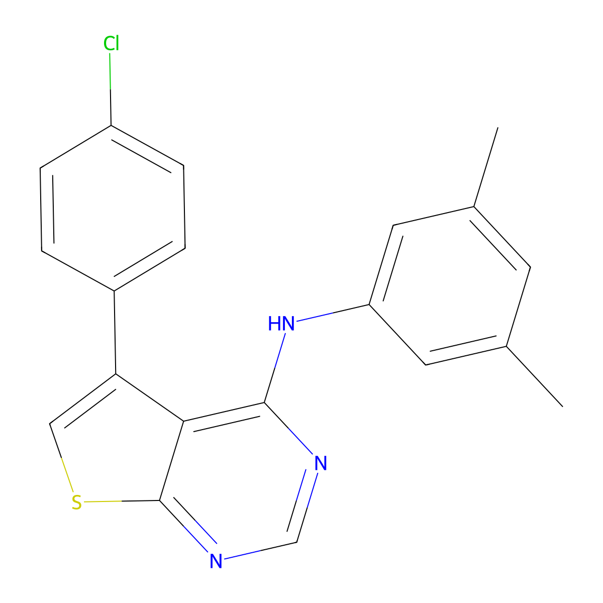 5-(4-chlorophenyl)-N-(3,5-dimethylphenyl)thieno[2,3-d]pyrimidin-4-amine molecular structure, CAS 329708-90-9