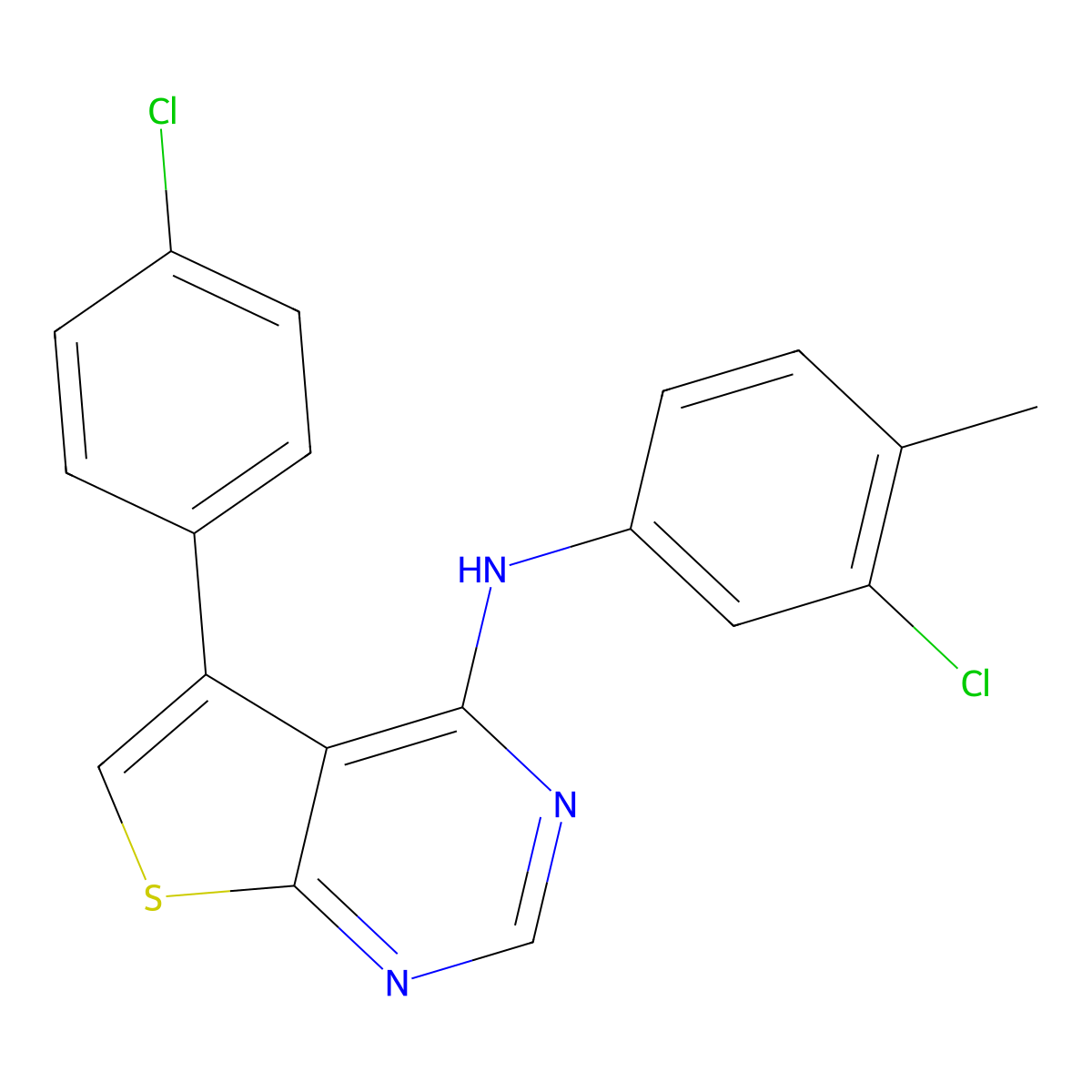 N-(3-chloro-4-methylphenyl)-5-(4-chlorophenyl)thieno[2,3-d]pyrimidin-4-amine molecular structure, CAS 329708-93-2