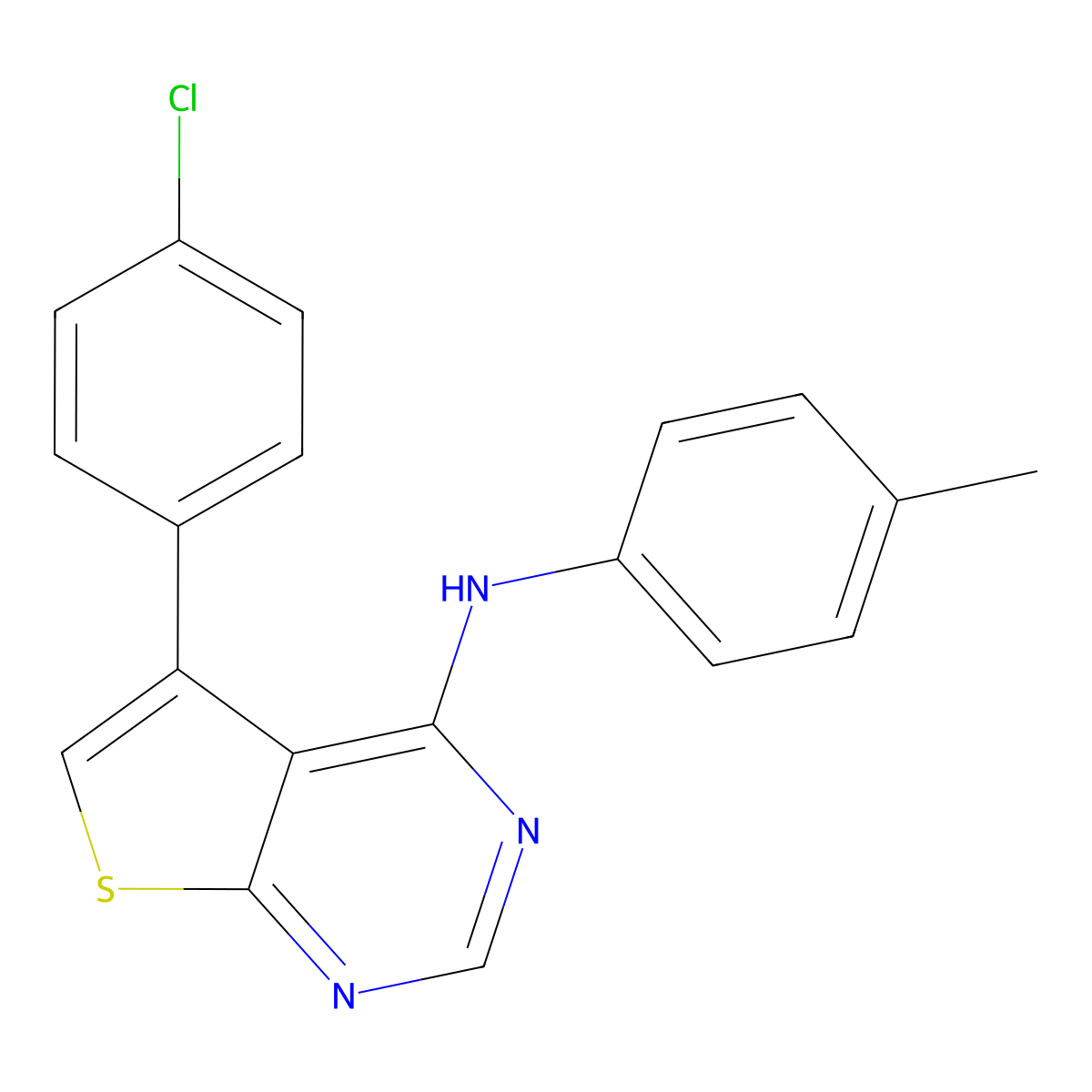 5-(4-chlorophenyl)-N-(4-methylphenyl)thieno[2,3-d]pyrimidin-4-amine molecular structure, CAS 329708-94-3