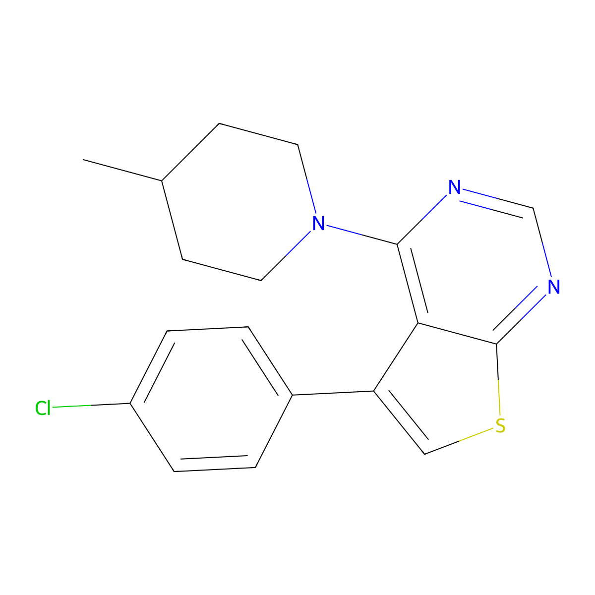5-(4-Chlorophenyl)-4-(4-methylpiperidin-1-yl)thieno[2,3-d]pyrimidine molecular structure, CAS 329708-95-4