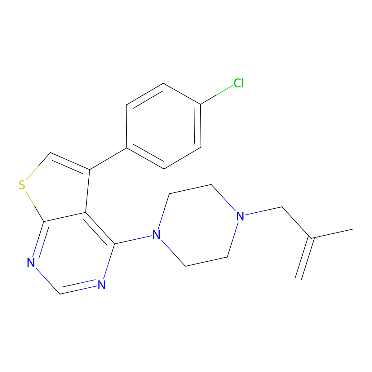 5-(4-Chlorophenyl)-4-(4-(2-methylallyl)piperazin-1-yl)thieno[2,3-d]pyrimidine molecular structure, CAS 329709-00-4