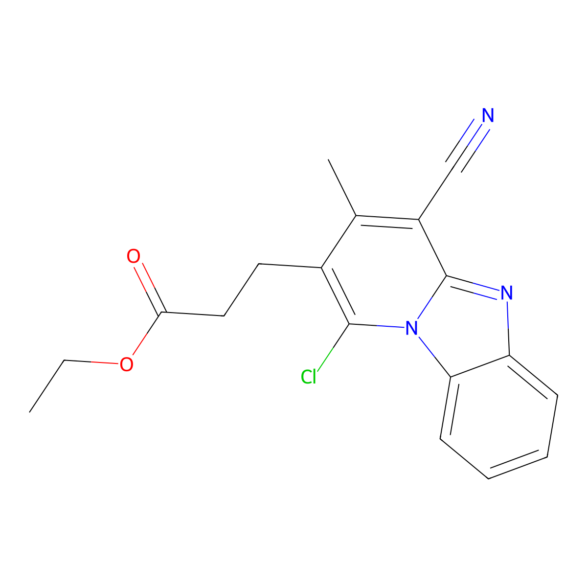 Ethyl 3-(1-chloro-4-cyano-3-methylpyrido[1,2-a]benzimidazol-2-yl)propanoate molecular structure, CAS 329709-13-9