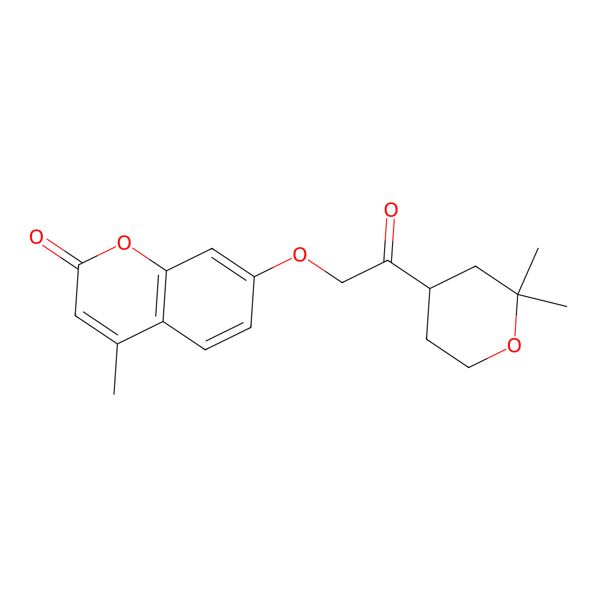 7-(2-(2,2-dimethyltetrahydro-2H-pyran-4-yl)-2-oxoethoxy)-4-methyl-2H-chromen-2-one molecular structure, CAS 329709-38-8