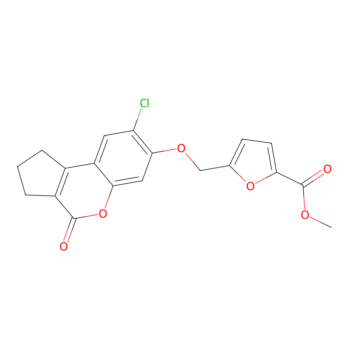 Methyl 5-(((8-chloro-4-oxo-1,2,3,4-tetrahydrocyclopenta[c]chromen-7-yl)oxy)methyl)furan-2-carboxylate molecular structure, CAS 329709-47-9