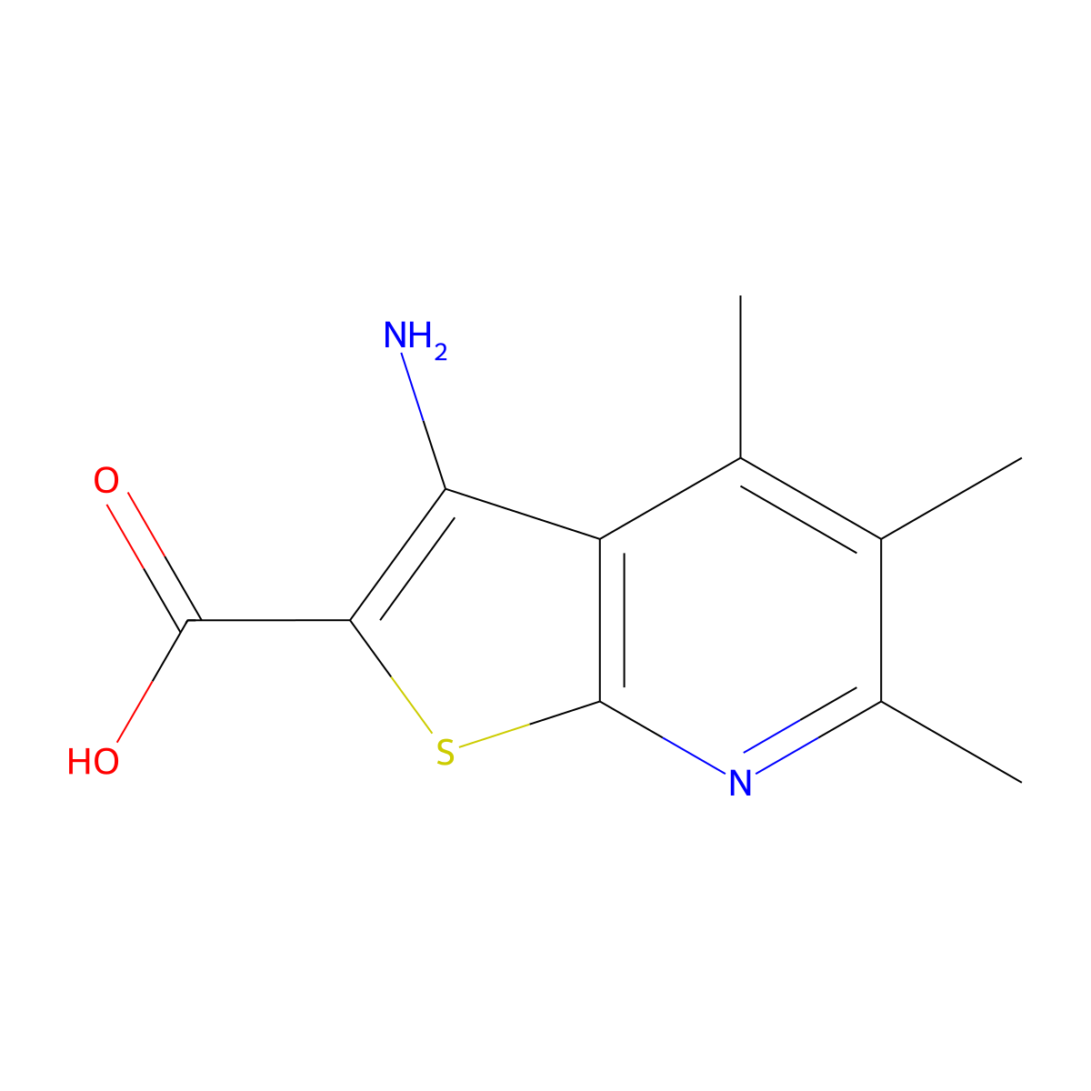 3-Amino-4,5,6-trimethylthieno[2,3-b]pyridine-2-carboxylic acid molecular structure, CAS 329712-85-8
