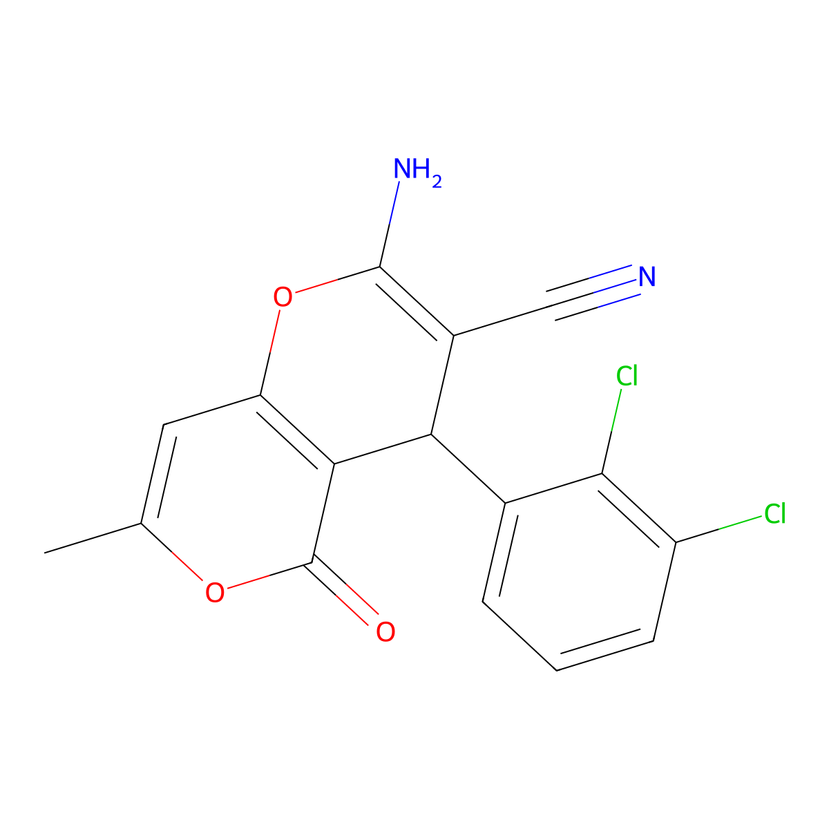 2-amino-4-(2,3-dichlorophenyl)-7-methyl-5-oxo-4H,5H-pyrano[4,3-b]pyran-3-carbonitrile molecular structure, CAS 329716-18-9
