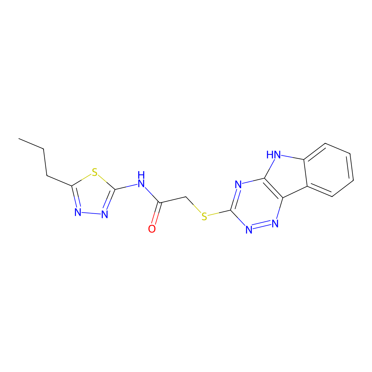 N-(5-propyl-1,3,4-thiadiazol-2-yl)-2-(5H-[1,2,4]triazino[5,6-b]indol-3-ylsulfanyl)acetamide molecular structure, CAS 329718-17-4