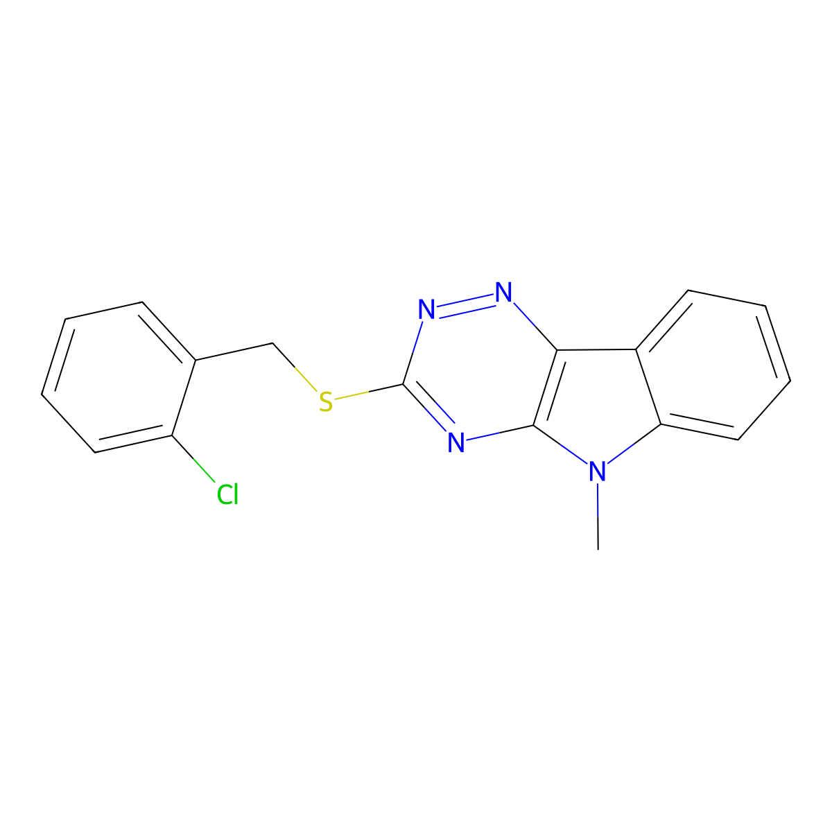 3-[(2-Chlorophenyl)methylsulfanyl]-5-methyl-[1,2,4]triazino[5,6-b]indole molecular structure, CAS 329719-16-6