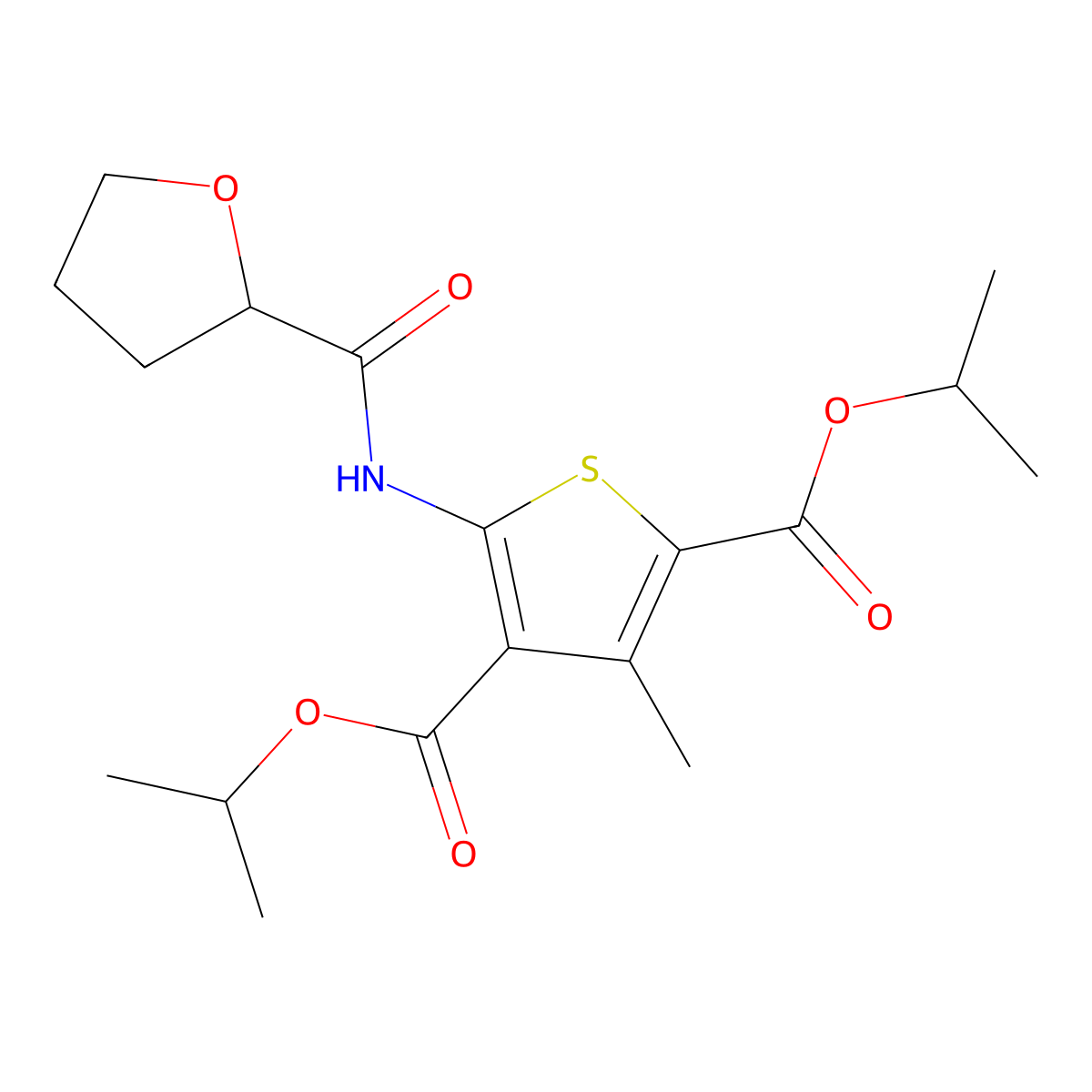 Diisopropyl 3-methyl-5-[(tetrahydro-2-furanylcarbonyl)amino]-2,4-thiophenedicarboxylate molecular structure, CAS 329722-90-9