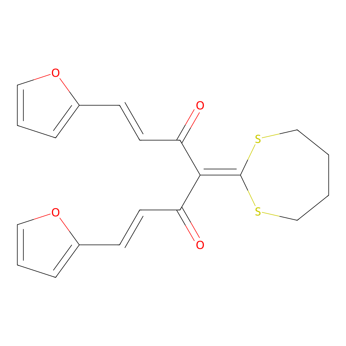 4-(1,3-Dithiepan-2-ylidene)-1,7-bis(furan-2-yl)hepta-1,6-diene-3,5-dione molecular structure, CAS 329726-18-3