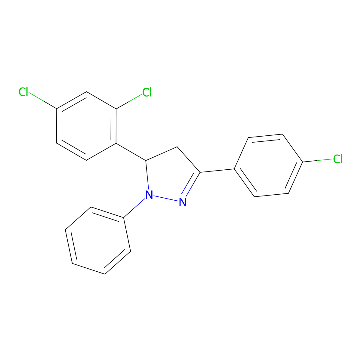 3-(4-chlorophenyl)-5-(2,4-dichlorophenyl)-1-phenyl-4,5-dihydro-1H-pyrazole molecular structure, CAS 329727-31-3