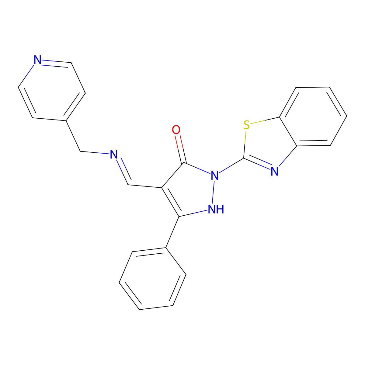 2-(1,3-benzothiazol-2-yl)-5-phenyl-4-{[(4-pyridinylmethyl)imino]methyl}-1,2-dihydro-3H-pyrazol-3-one molecular structure, CAS 329733-86-0