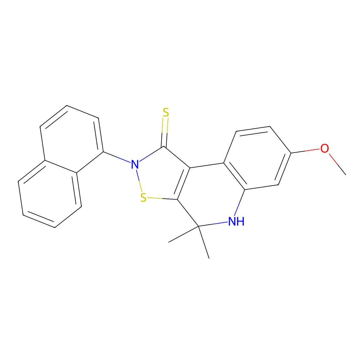 7-methoxy-4,4-dimethyl-2-naphthalen-1-yl-5H-[1,2]thiazolo[5,4-c]quinoline-1-thione molecular structure, CAS 329734-24-9