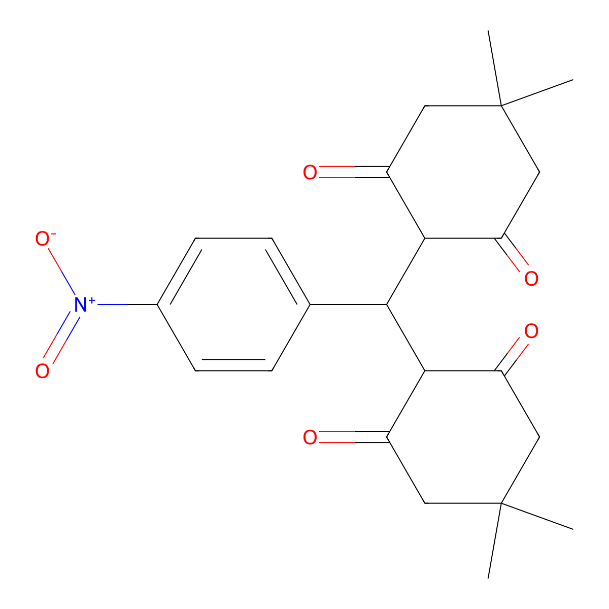 3-Hydroxy-2-((2-hydroxy-4,4-dimethyl-6-oxo-1-cyclohexen-1-yl){4-nitrophenyl}methyl)-5,5-dimethyl-2-cyclohexen-1-one molecular structure, CAS 329734-82-9
