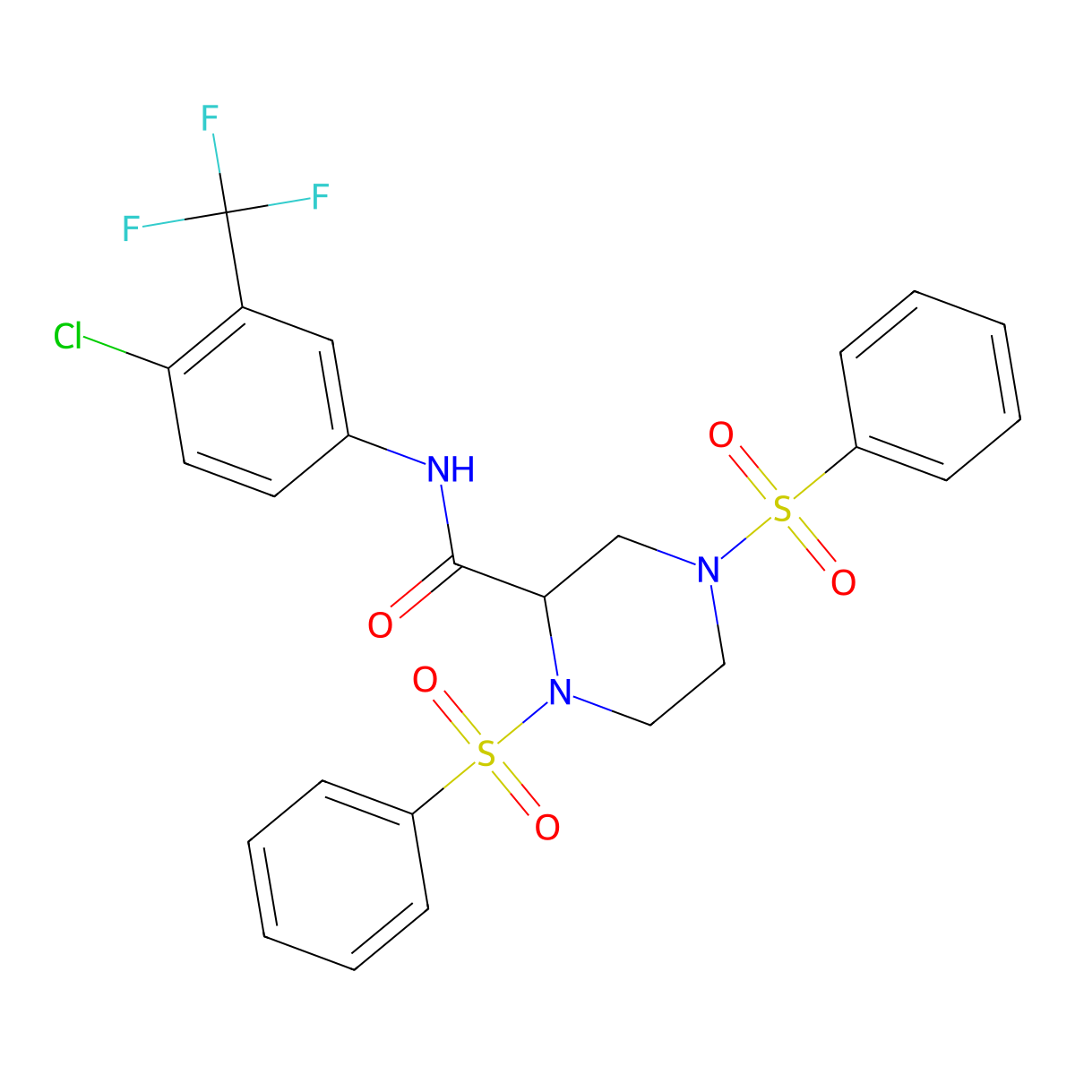 1,4-bis(benzenesulfonyl)-N-[4-chloro-3-(trifluoromethyl)phenyl]piperazine-2-carboxamide molecular structure, CAS 329737-86-2