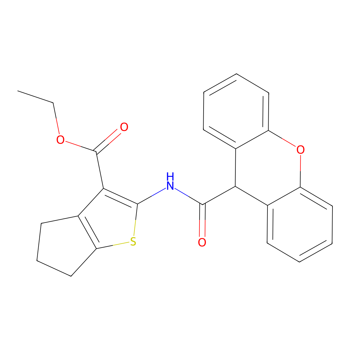 ethyl 2-(9H-xanthene-9-carbonylamino)-5,6-dihydro-4H-cyclopenta[b]thiophene-3-carboxylate molecular structure, CAS 329737-94-2