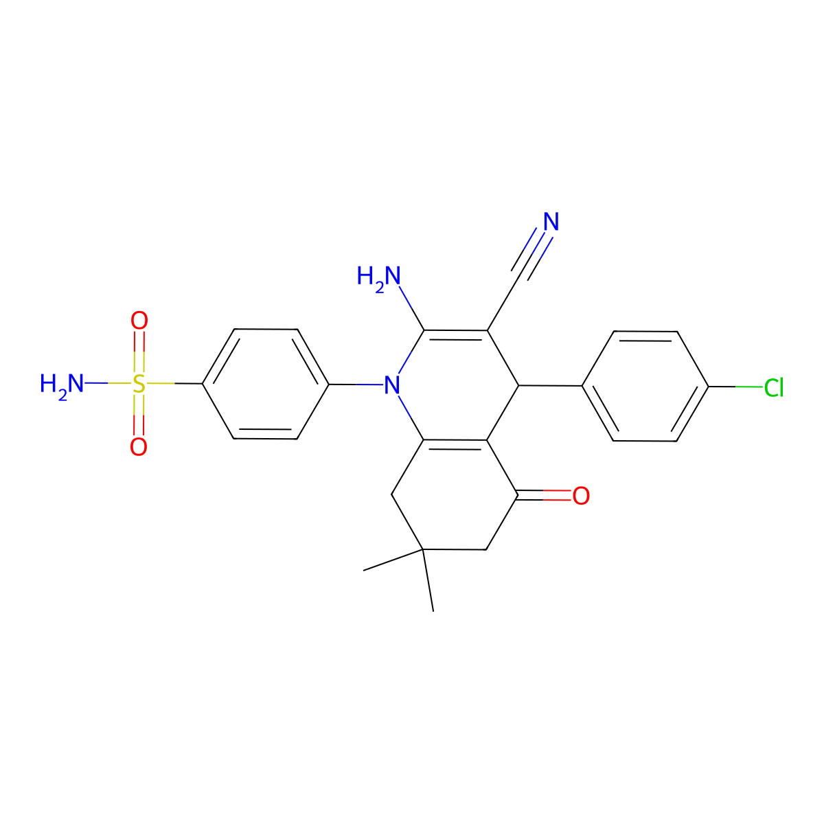 4-(2-Amino-4-(4-chlorophenyl)-3-cyano-7,7-dimethyl-5-oxo-5,6,7,8-tetrahydro-1(4H)-quinolinyl)benzenesulfonamide molecular structure, CAS 329738-15-0