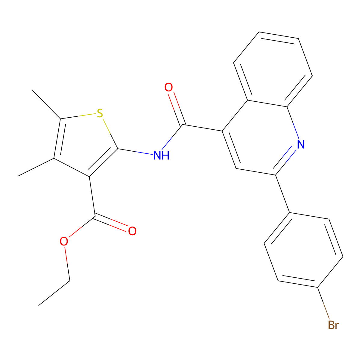 Ethyl 2-[[2-(4-bromophenyl)quinoline-4-carbonyl]amino]-4,5-dimethylthiophene-3-carboxylate molecular structure, CAS 329739-44-8