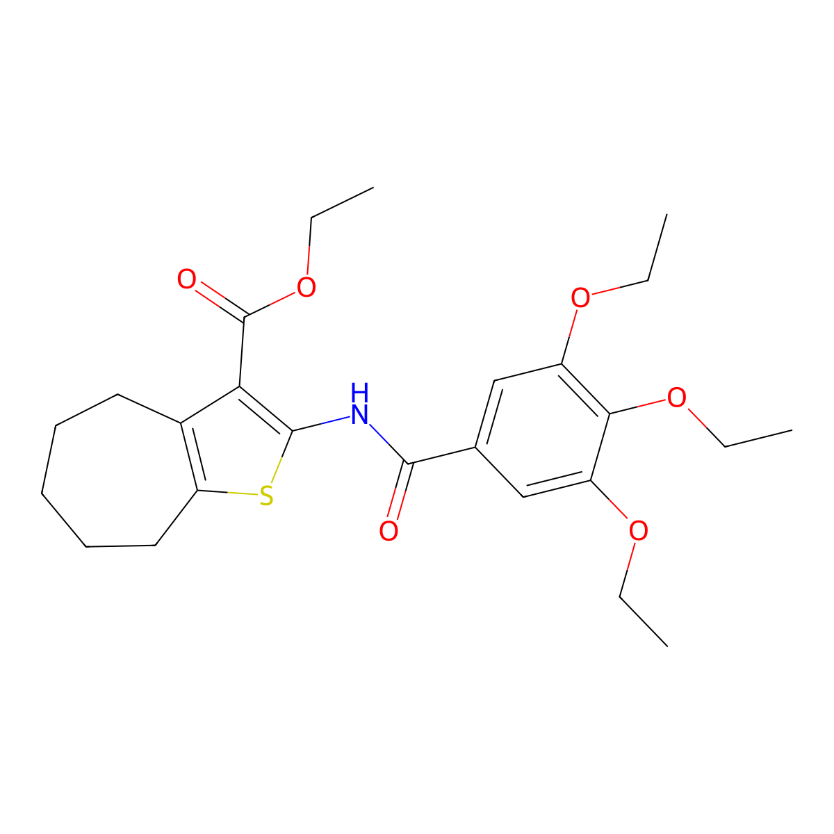 ethyl 2-[(3,4,5-triethoxybenzoyl)amino]-5,6,7,8-tetrahydro-4H-cyclohepta[b]thiophene-3-carboxylate molecular structure, CAS 329740-23-0