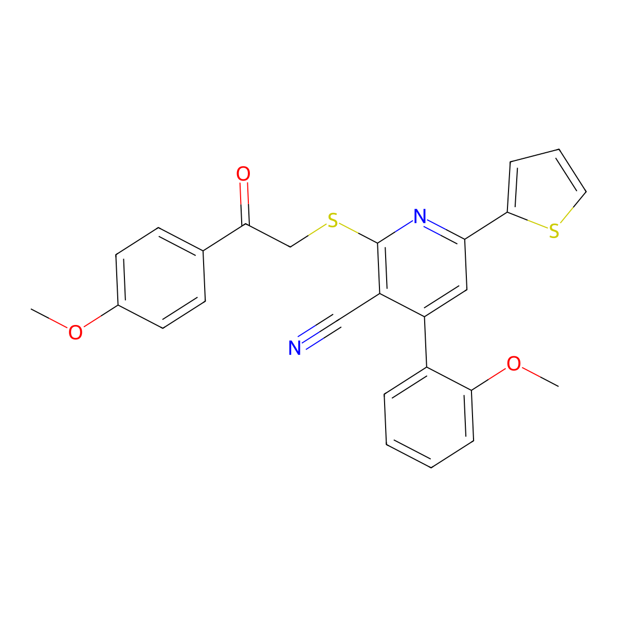 4-(2-Methoxyphenyl)-2-[2-(4-methoxyphenyl)-2-oxoethyl]sulfanyl-6-thiophen-2-ylpyridine-3-carbonitrile molecular structure, CAS 329740-58-1