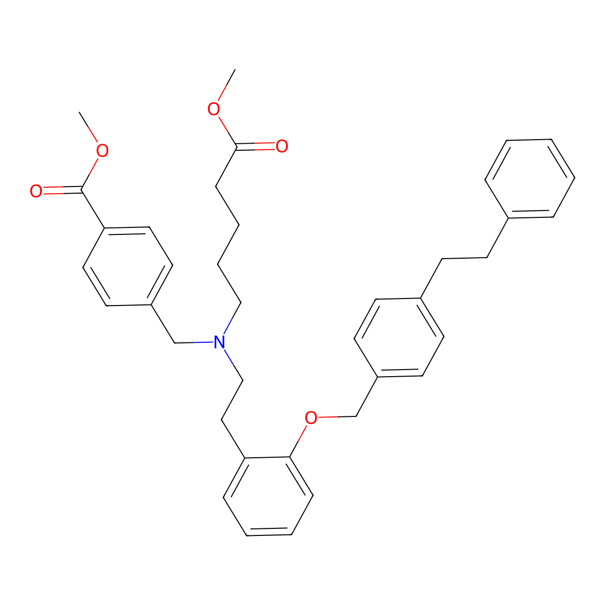 Methyl 4-(((5-methoxy-5-oxopentyl)(2-((4-phenethylbenzyl)oxy)phenethyl)amino)methyl)benzoate molecular structure, CAS 329773-33-3