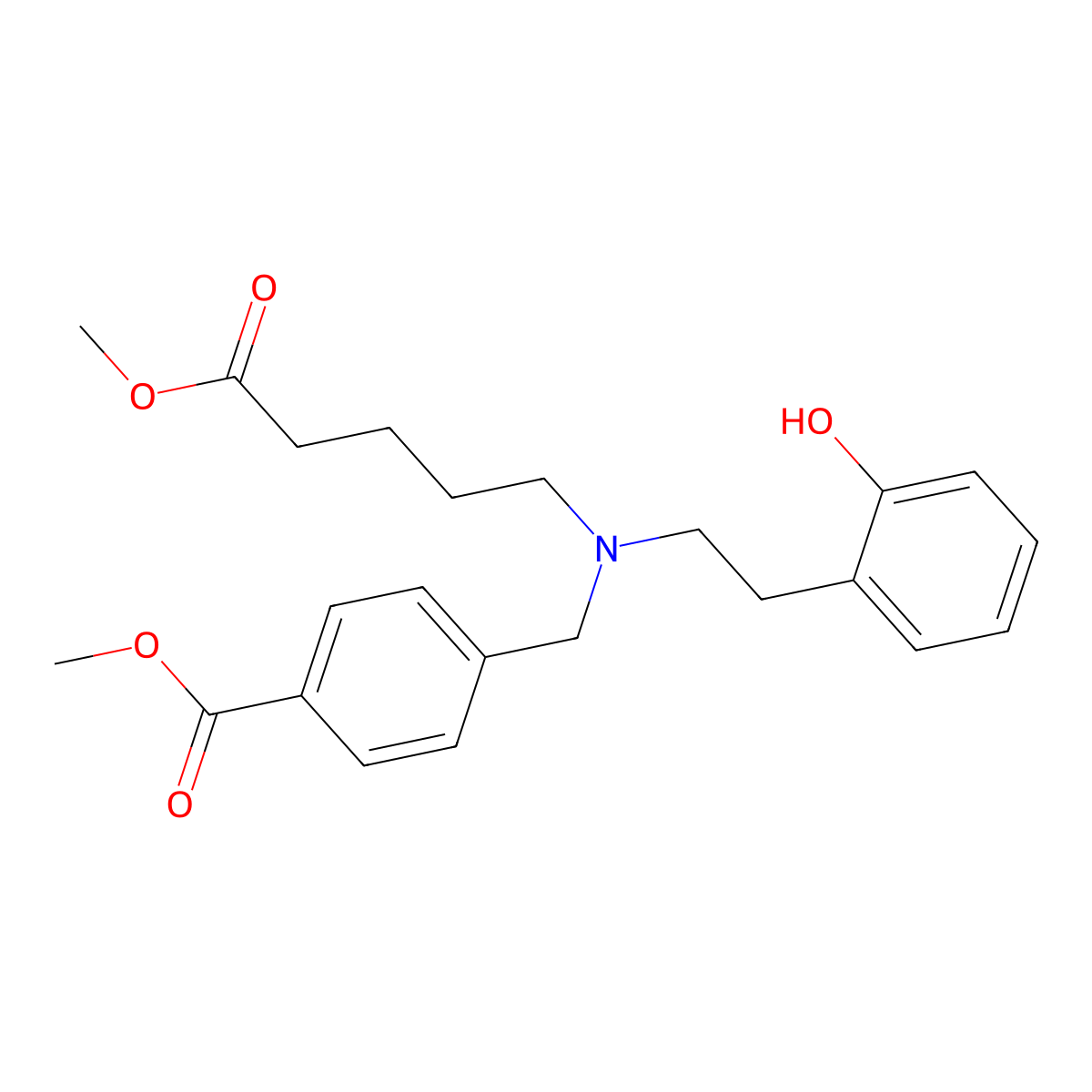Methyl 4-(((2-hydroxyphenethyl)(5-methoxy-5-oxopentyl)amino)methyl)benzoate molecular structure, CAS 329774-42-7