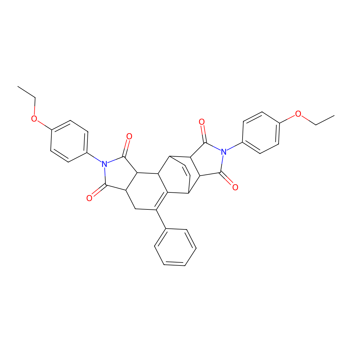 2,8-bis(4-ethoxyphenyl)-5-phenyl-3a,4,6,6a,9a,10,10a,10b-octahydro-6,10-ethenoisoindolo[5,6-e]isoindole-1,3,7,9(2H,8H)-tetrone molecular structure, CAS 329775-59-9