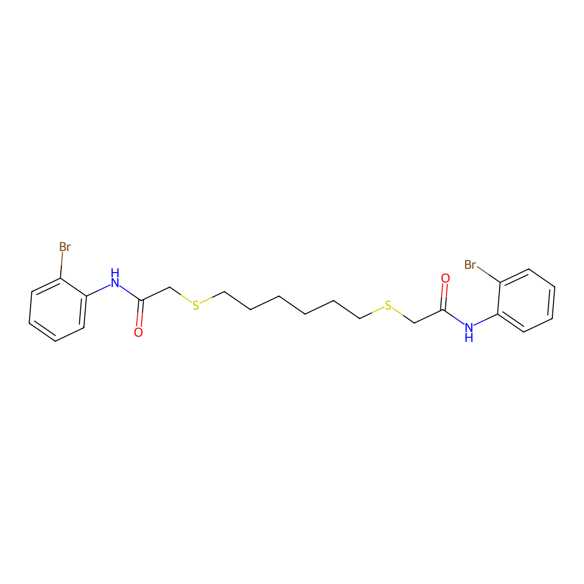 2-((6-((2-(2-Bromoanilino)-2-oxoethyl)sulfanyl)hexyl)sulfanyl)-N-(2-bromophenyl)acetamide molecular structure, CAS 329778-03-2