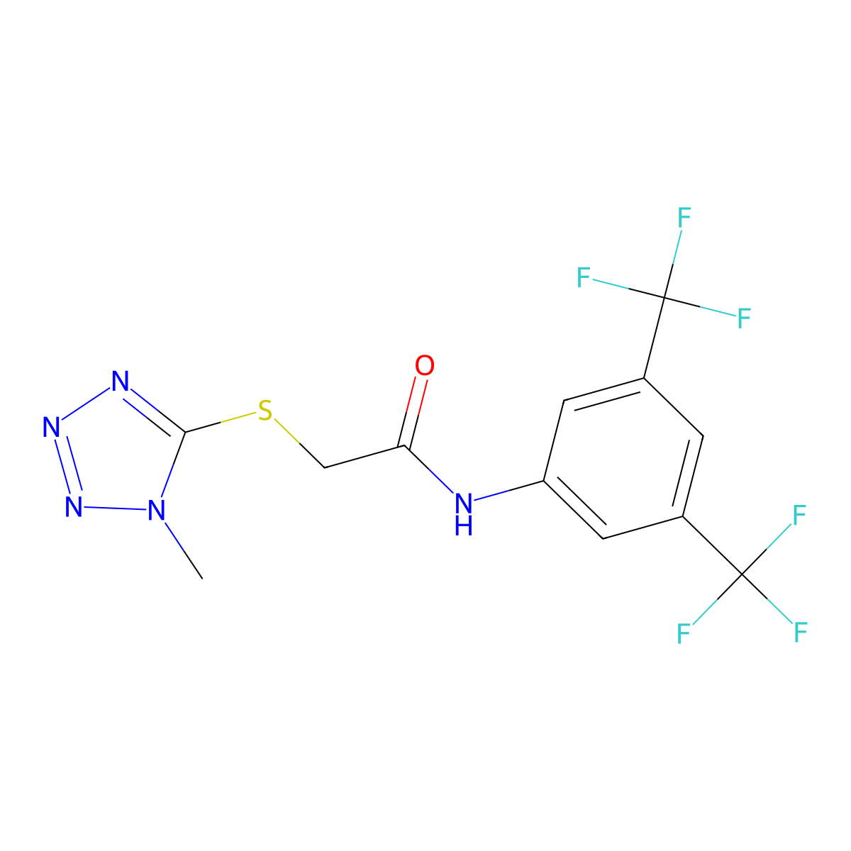 N-[3,5-bis(trifluoromethyl)phenyl]-2-[(1-methyl-1H-1,2,3,4-tetraazol-5-yl)sulfanyl]acetamide molecular structure, CAS 329778-24-7