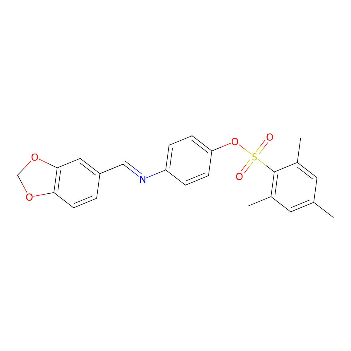 4-[(1,3-Benzodioxol-5-ylmethylene)amino]phenyl 2,4,6-trimethylbenzenesulfonate molecular structure, CAS 329778-27-0