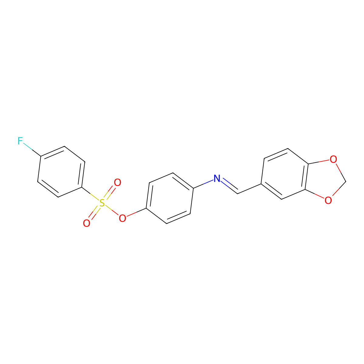 4-{[(E)-1,3-benzodioxol-5-ylmethylidene]amino}phenyl 4-fluorobenzenesulfonate molecular structure, CAS 329778-28-1