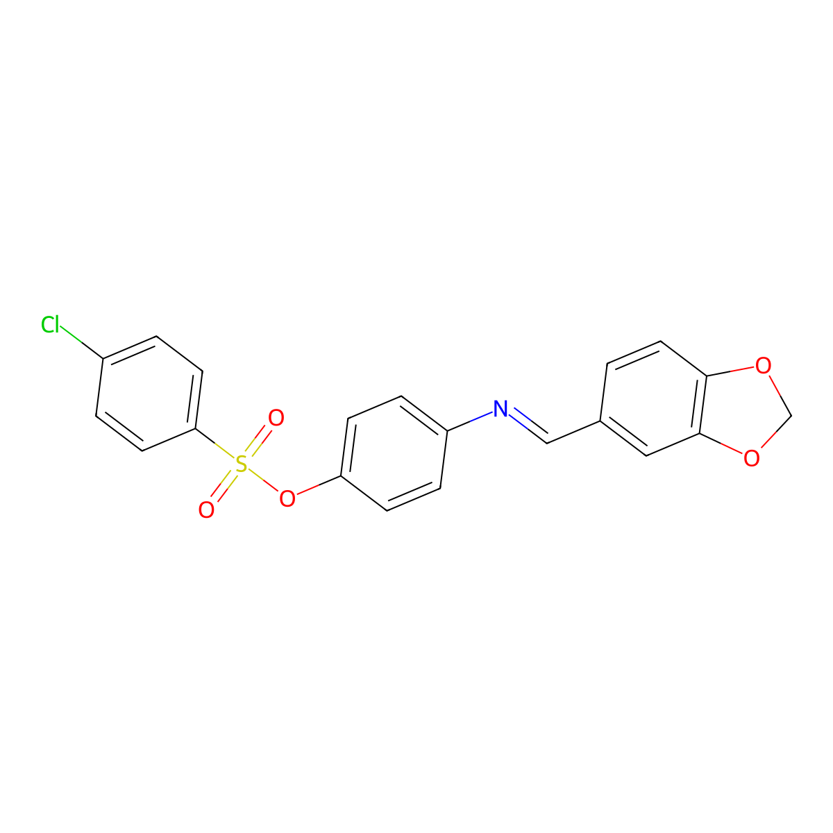 4-[(1,3-Benzodioxol-5-ylmethylene)amino]phenyl 4-chlorobenzenesulfonate molecular structure, CAS 329778-29-2