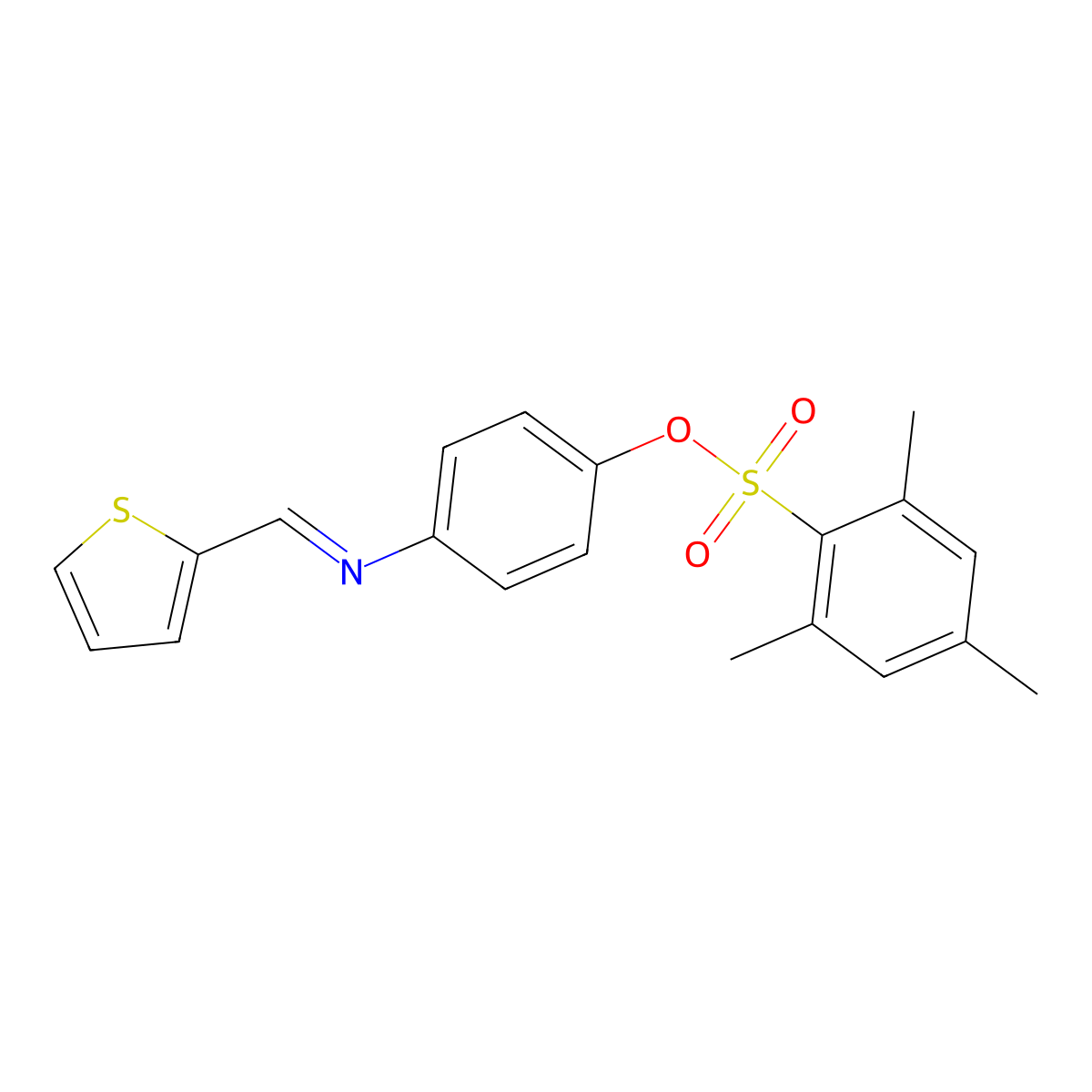 [4-(Thiophen-2-ylmethylideneamino)phenyl] 2,4,6-trimethylbenzenesulfonate molecular structure, CAS 329778-37-2