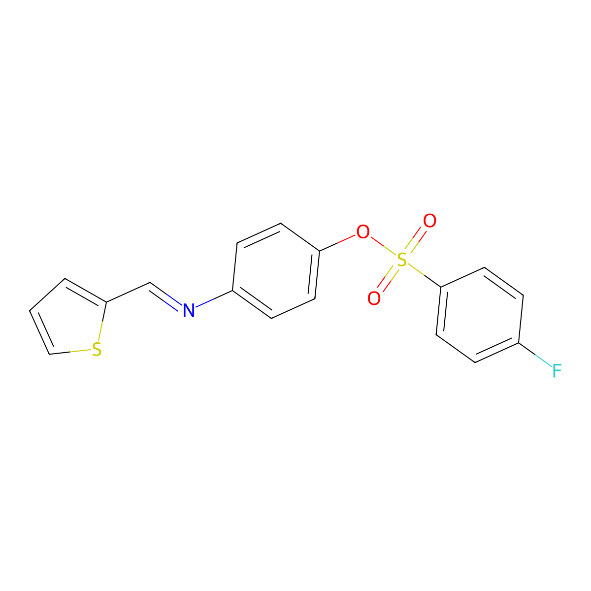[4-(Thiophen-2-ylmethylideneamino)phenyl] 4-fluorobenzenesulfonate molecular structure, CAS 329778-38-3