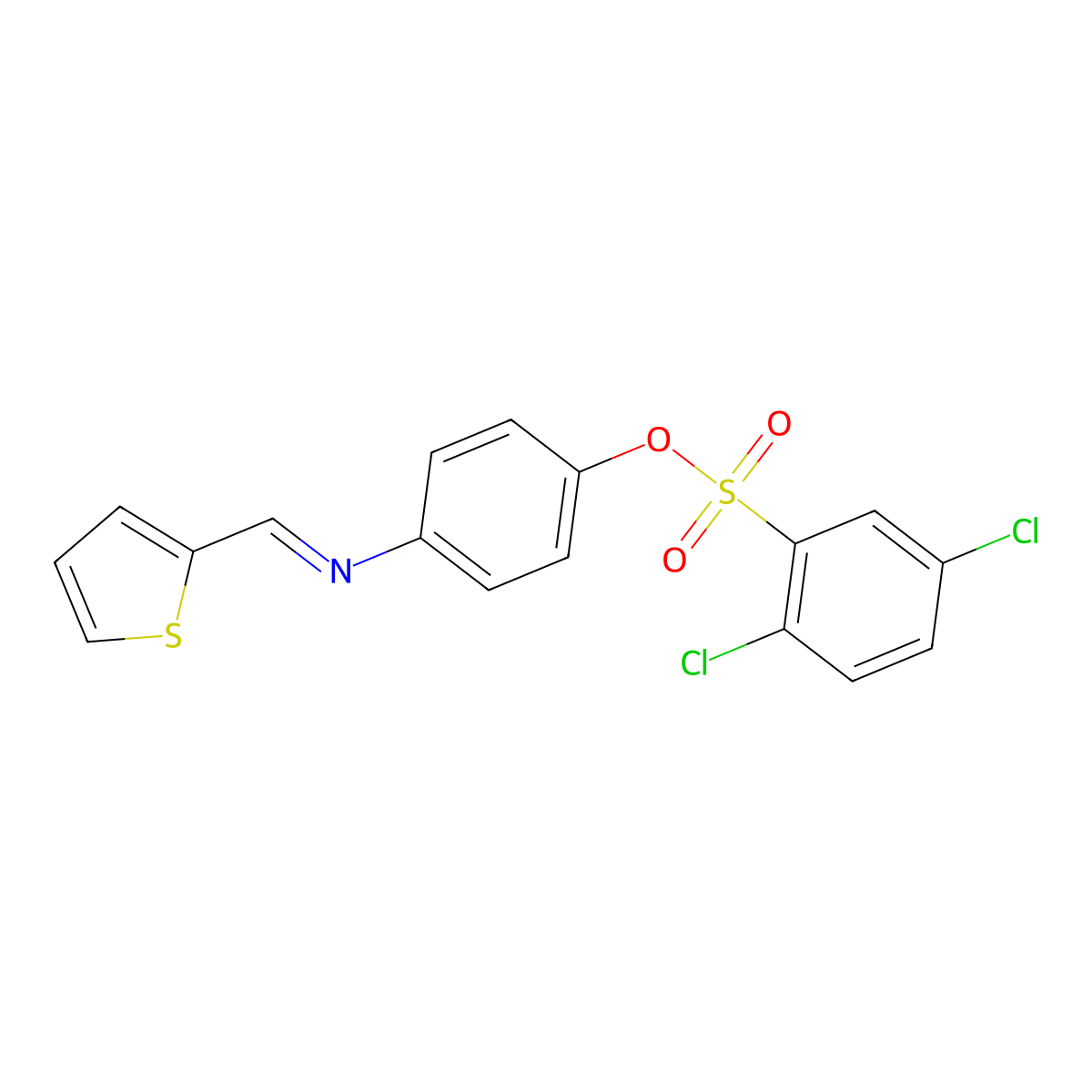 [4-(Thiophen-2-ylmethylideneamino)phenyl] 2,5-dichlorobenzenesulfonate molecular structure, CAS 329778-39-4