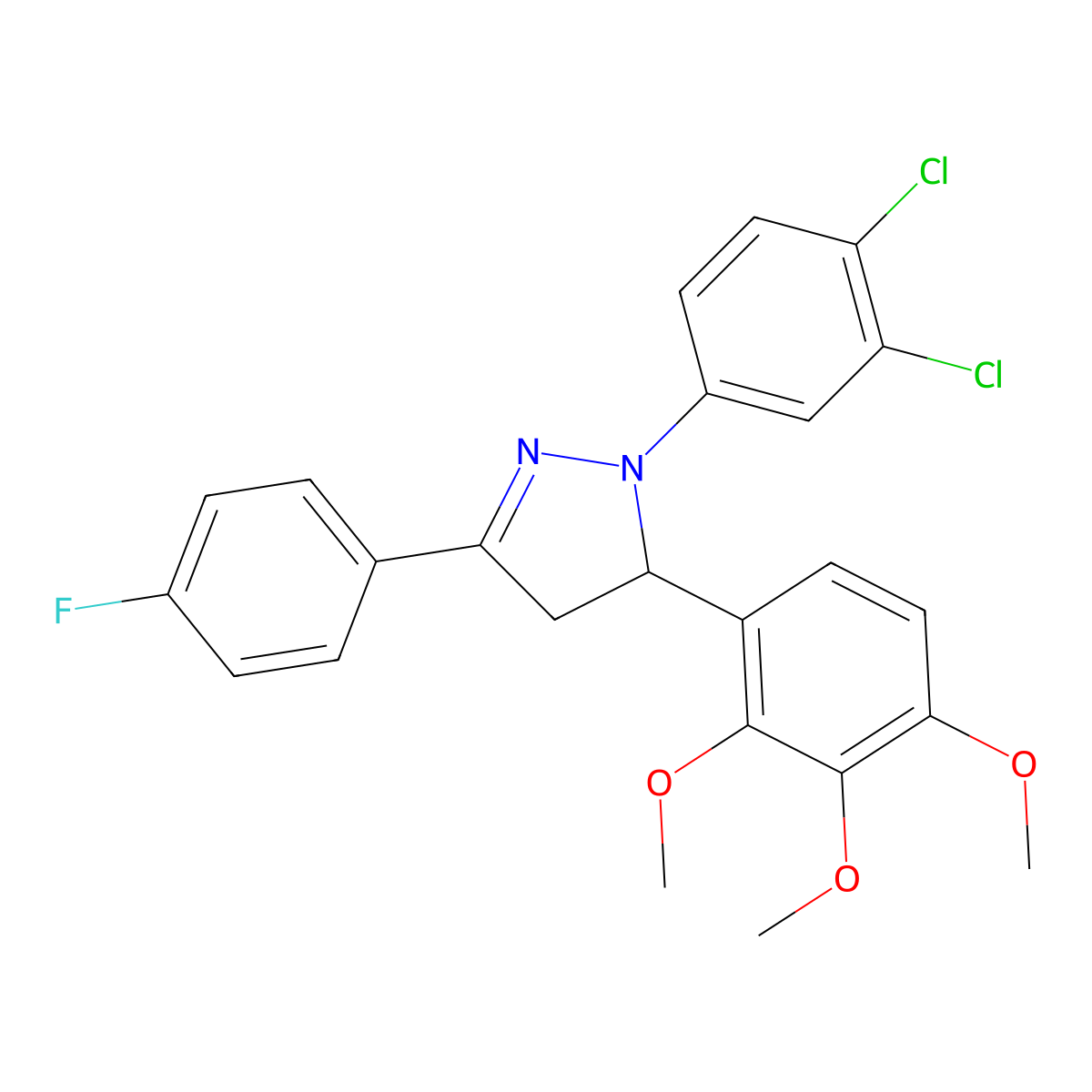 1-(3,4-dichlorophenyl)-3-(4-fluorophenyl)-5-(2,3,4-trimethoxyphenyl)-4,5-dihydro-1H-pyrazole molecular structure, CAS 329778-82-7