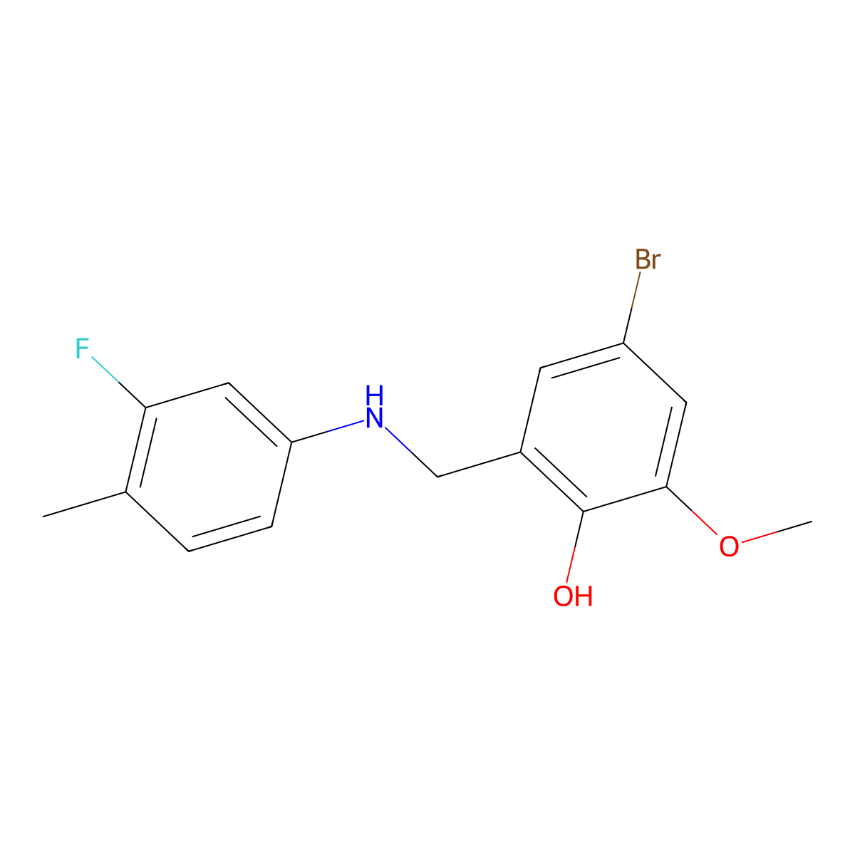 4-Bromo-2-{[(3-fluoro-4-methylphenyl)amino]methyl}-6-methoxyphenol molecular structure, CAS 329778-95-2