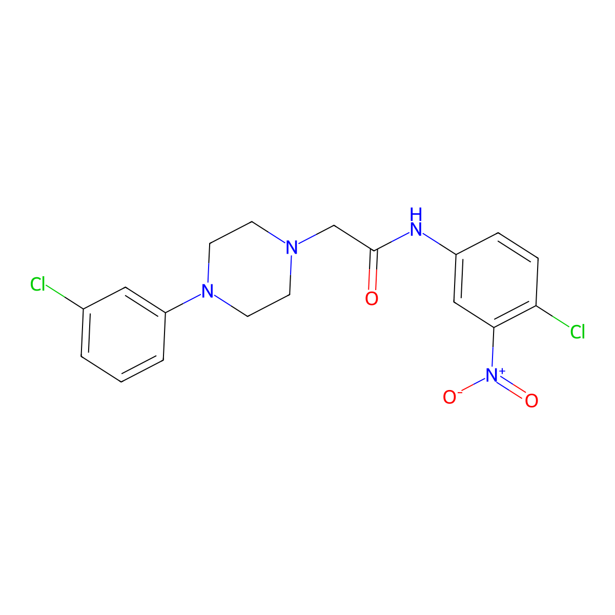 N-(4-chloro-3-nitrophenyl)-2-[4-(3-chlorophenyl)piperazin-1-yl]acetamide molecular structure, CAS 329779-16-0