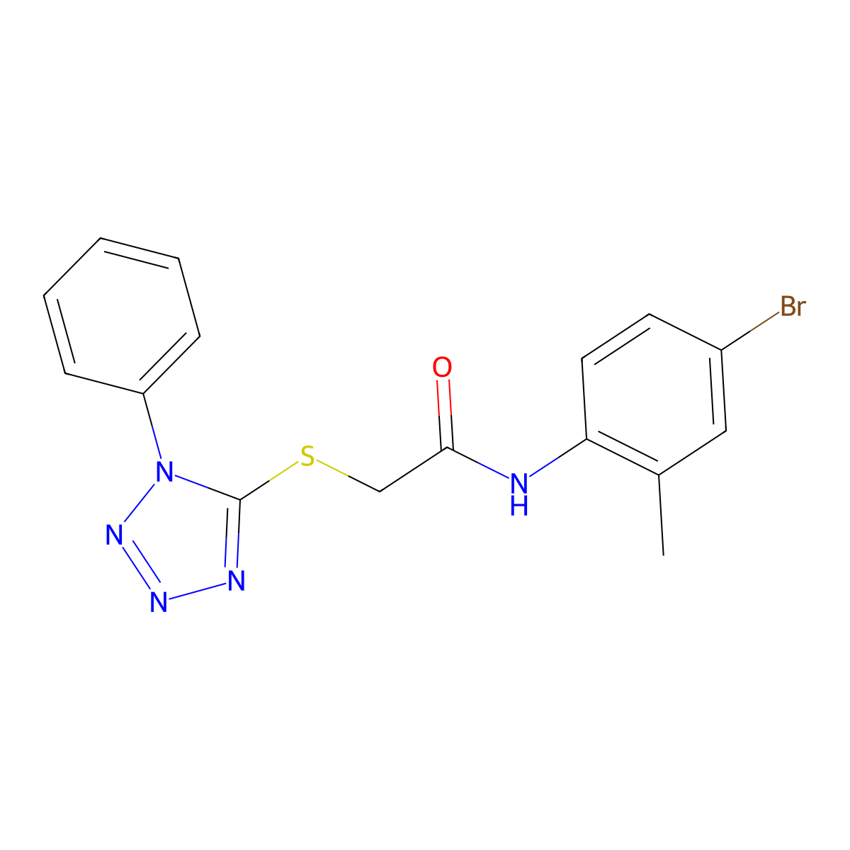 N-(4-bromo-2-methylphenyl)-2-[(1-phenyl-1H-1,2,3,4-tetrazol-5-yl)sulfanyl]acetamide molecular structure, CAS 329779-21-7