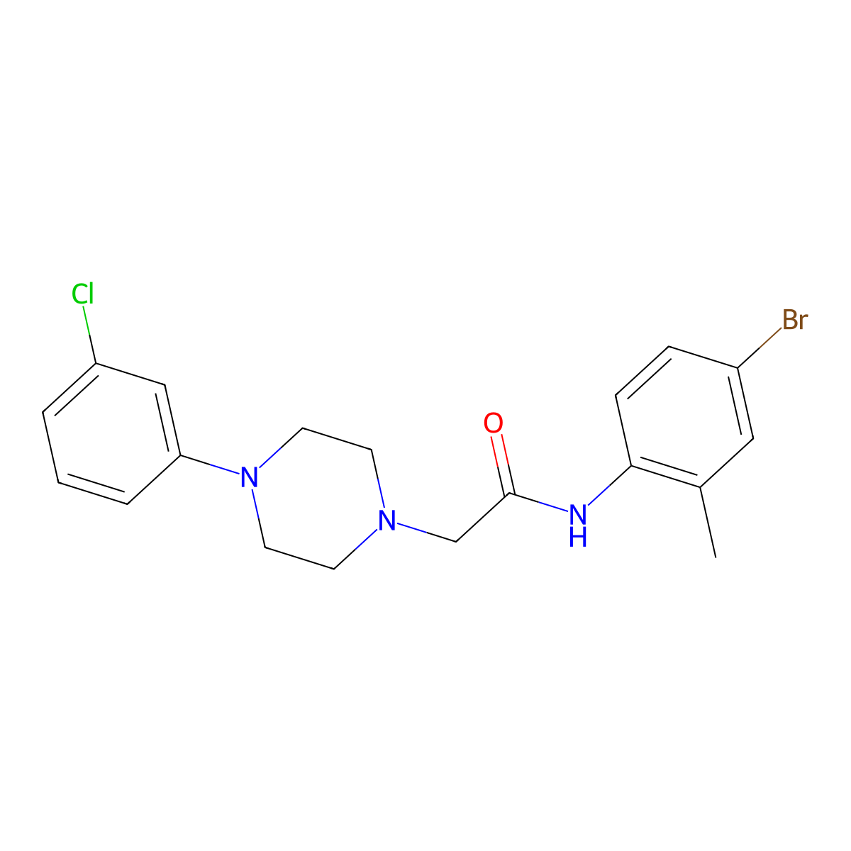 N-(4-bromo-2-methylphenyl)-2-[4-(3-chlorophenyl)piperazin-1-yl]acetamide molecular structure, CAS 329779-23-9