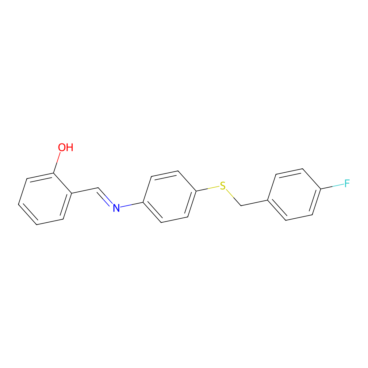 2-[({4-[(4-Fluorobenzyl)sulfanyl]phenyl}imino)methyl]benzenol molecular structure, CAS 329779-43-3