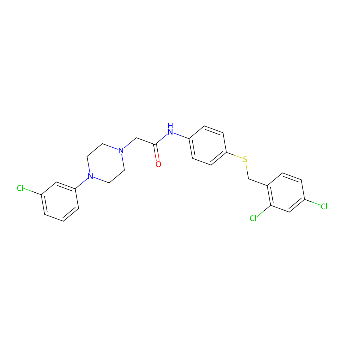2-[4-(3-chlorophenyl)-1-piperazinyl]-N-{4-[(2,4-dichlorobenzyl)sulfanyl]phenyl}acetamide molecular structure, CAS 329779-63-7