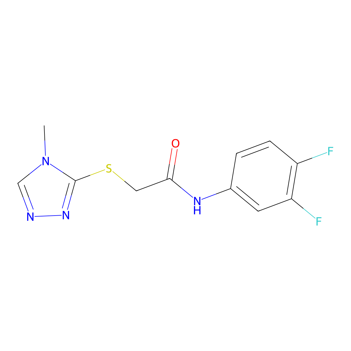 N-(3,4-difluorophenyl)-2-[(4-methyl-4H-1,2,4-triazol-3-yl)sulfanyl]acetamide molecular structure, CAS 329779-77-3