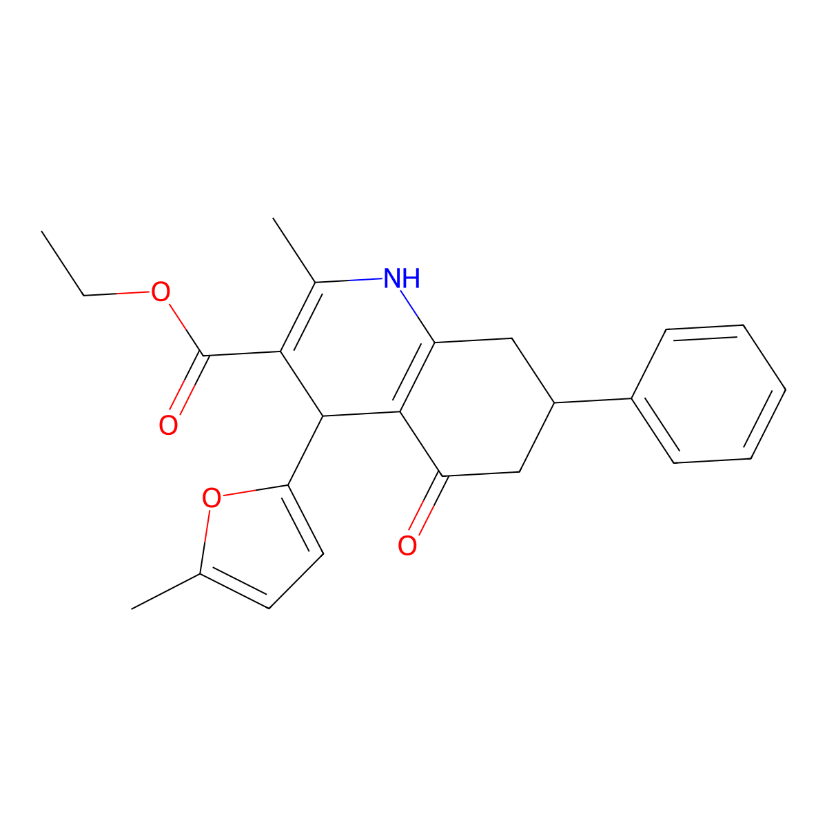 Ethyl 2-methyl-4-(5-methylfuran-2-yl)-5-oxo-7-phenyl-1,4,5,6,7,8-hexahydroquinoline-3-carboxylate molecular structure, CAS 329779-92-2