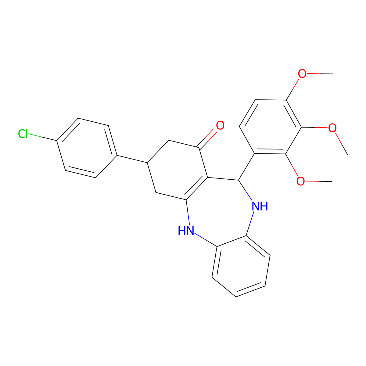 9-(4-Chlorophenyl)-6-(2,3,4-trimethoxyphenyl)-5,6,8,9,10,11-hexahydrobenzo[b][1,4]benzodiazepin-7-one molecular structure, CAS 329779-98-8